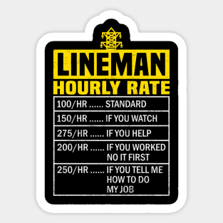 Lineman Hourly Rates Electrician Funny Retro Vintage Sticker